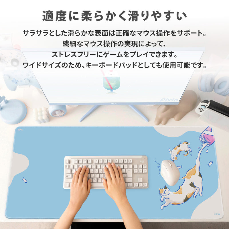マウスパッド XXL　猫は液体(ブルー)
