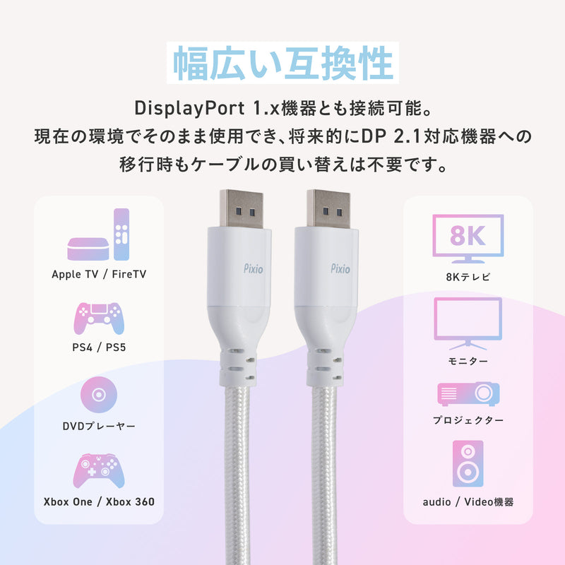 DP2.1ケーブル / ホワイト / PXD2154WH | Pixio